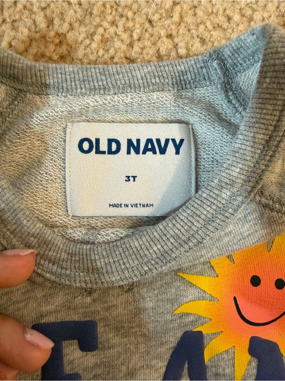 Old Navy Gray Crewneck Sweater with Yellow Sun Graphic